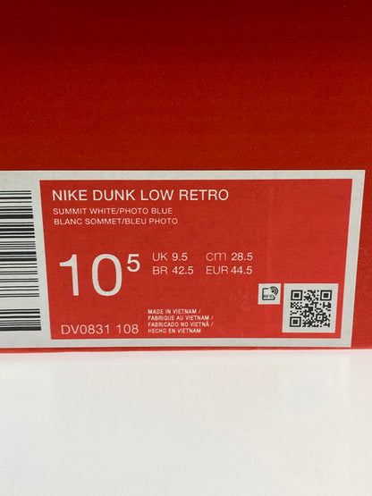 【中古美品】【メンズ】  NIKE ナイキ DV0831-108 DUNK LOW RETRO  SUMMIT WHITE PHOTO BLUE-PLATINUM TINT 靴 シューズ スニーカー 160-250216-AS-2-min サイズ：28.5cm カラー：ホワイト/ブルー 万代Net店