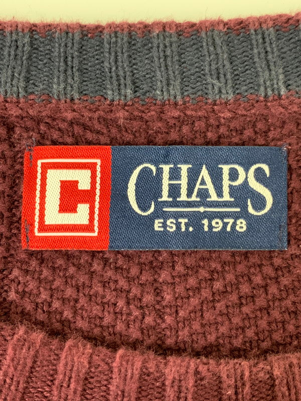 【中古品】【メンズ】 CHAPS チャップス POLO RALPH LAUREN ラルフローレン LS COTTON KNIT ロングスリーブ コットンニット トップス 146-260409-SH-25-min サイズ：L カラー：ワインレッド 万代Net店