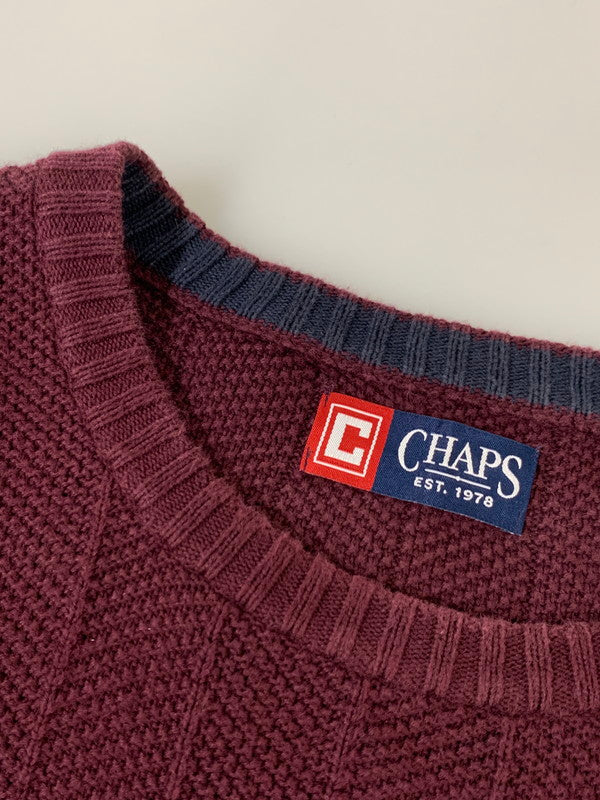 【中古品】【メンズ】 CHAPS チャップス POLO RALPH LAUREN ラルフローレン LS COTTON KNIT ロングスリーブ コットンニット トップス 146-260409-SH-25-min サイズ：L カラー：ワインレッド 万代Net店