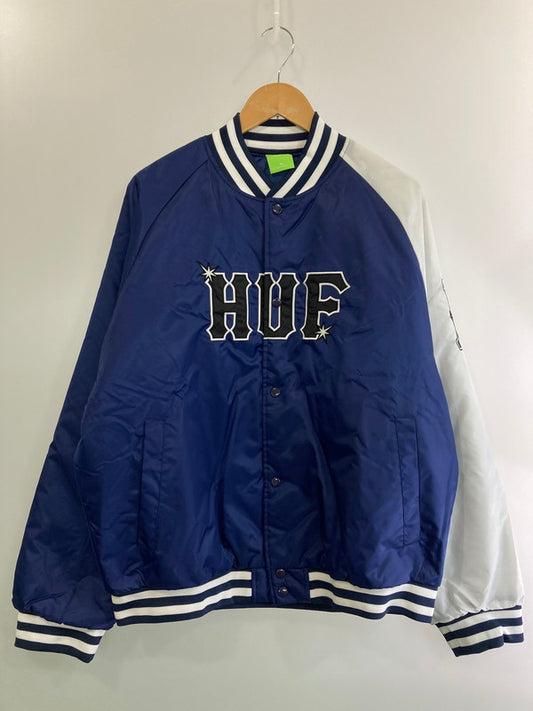 【中古品】【メンズ】 HUF ハフ 20TH BASEBALL JACKET 20周年  ベースボール ジャケット アウター スタジャン 142-250218-jt-19-min サイズ：XL カラー：ネイビー/ホワイト 万代Net店