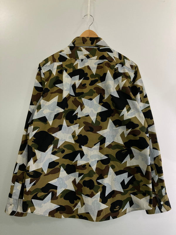 【中古品】【メンズ】 A BATHING APE アベイシングエイプ CAMO STAR SHIRT カモスターシャツ 長袖シャツ トップス 142-250218-yn-16-min サイズ：XL カラー：カモフラージュ 万代Net店