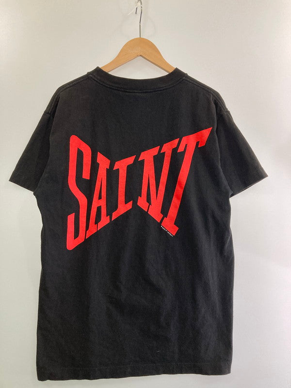 【中古品】【メンズ】  SAINT MICHAEL S/S TEE LOGO SM-S21-0001-007 セント マイケル ショートスリーブ ロゴ Tシャツ 半袖Tシャツ トップス 142-250218-yn-14-min サイズ：M カラー：ブラック 万代Net店