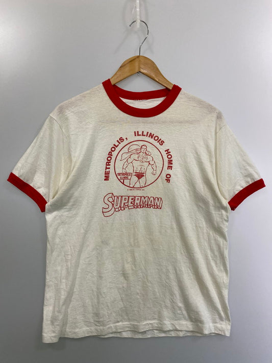 【中古品】【メンズ】  SUPERMAN  スーパーマン METROPOLIS ILLINOIS RINGER TEE メトロポリス イリノイ リンガー Tシャツ 半袖 トップス  146-250224-cn-6-min サイズ：表記なし カラー：ホワイト系 万代Net店