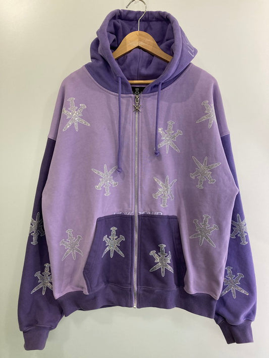 【中古品】【メンズ】  UNKNOWN アンノウン DAGGER RHINESTONE ZIP HOODIE フルジップパーカー 142-250225-AS-20-min サイズ：M カラー：パープル 万代Net店