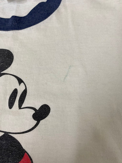 【現状渡し品】【メンズ】  DISNEY ディズニー 80'S RINGER TEE "MICKEY MOUSE " 半袖 ショートスリーブ 146-250225-AS-38-min サイズ：L カラー：ホワイト/ネイビー 万代Net店