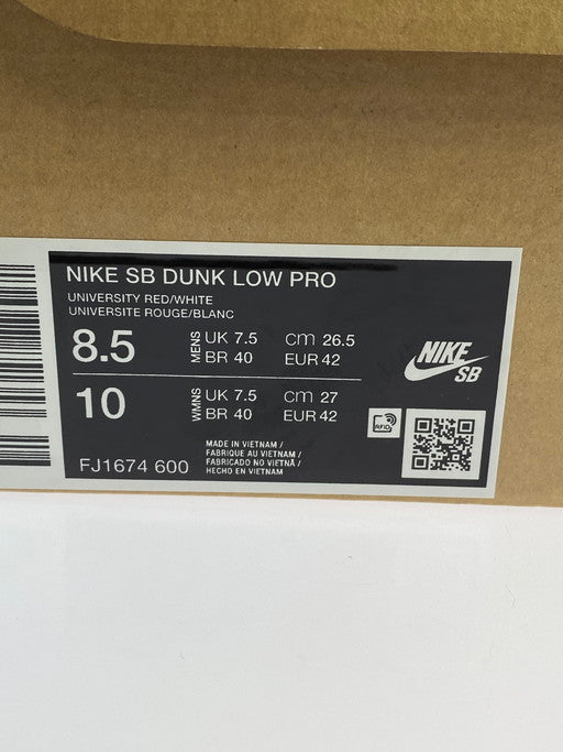 【中古美品】【メンズ】  NIKE ナイキ FJ1674-600 SB DUNK LOW PRO 靴 シューズ スニーカー SNEAKERS 160-250226-ks-07-min サイズ：26.5cm カラー：UNIVERSITY RED/WHITE 万代Net店