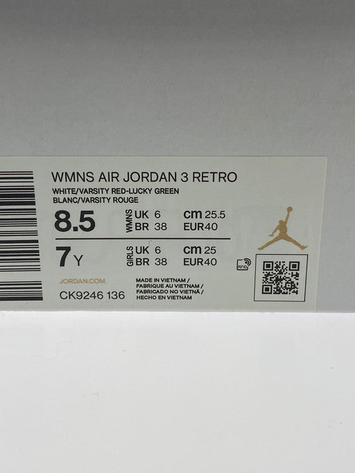 【中古品】【メンズ】  NIKE ナイキ CK9246-136 WOMEN'S AIR JORDAN 3 RETRO ウィメンズ エア ジョーダン 3 レトロ スニーカー シューズ 靴 160-250228-me-18-min サイズ：25.5cm US8.5 カラー：WHITE/VARSITY RED-LUCKY GREEN YEAR 2023 万代Net店