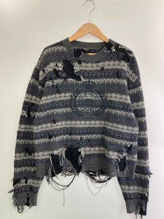 【中古品】【メンズ】 BALENCIAGA バレンシアガ 21AW 663872 T1609 ロゴ刺繍 デストロイ クルー 141-250227-ks-16-min サイズ：M カラー：グレー系 万代Net店