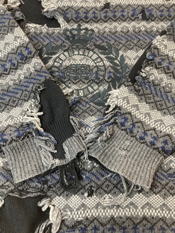 【中古品】【メンズ】 BALENCIAGA バレンシアガ 21AW 663872 T1609 ロゴ刺繍 デストロイ クルー 141-250227-ks-16-min サイズ：M カラー：グレー系 万代Net店