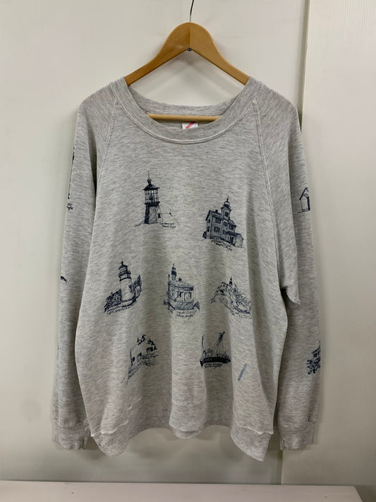 【現状渡し品】【メンズ】 JERZEES ジャージーズ MICHIGAN RAG 灯台 PRINT SWEATSHIRT スウェット トレーナー 146-250303-AS-45-min サイズ：2X カラー：グレー 万代Net店