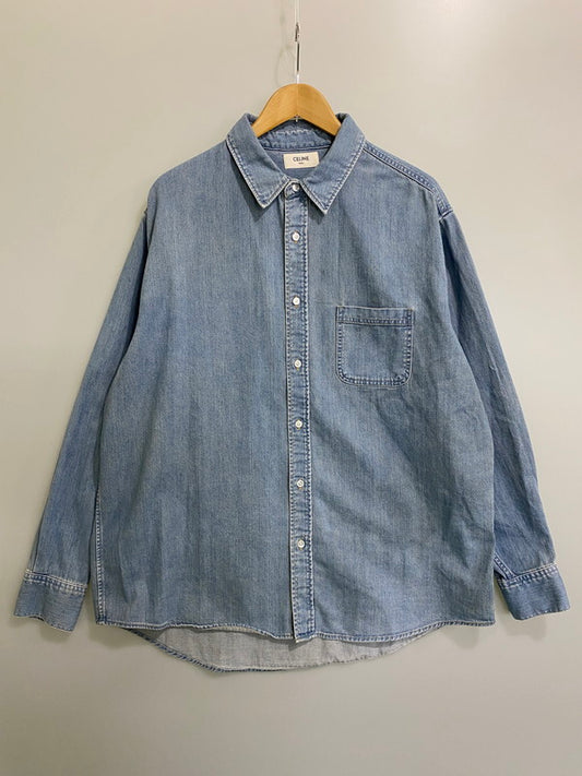 【中古品】【メンズ】 CELINE セリーヌ 255U 2T30 D7VS LS DENIM SHIRT ロングスリーブ デニムシャツ 141-250303-AS-21-min サイズ：XL カラー：ライトインディゴ 万代Net店