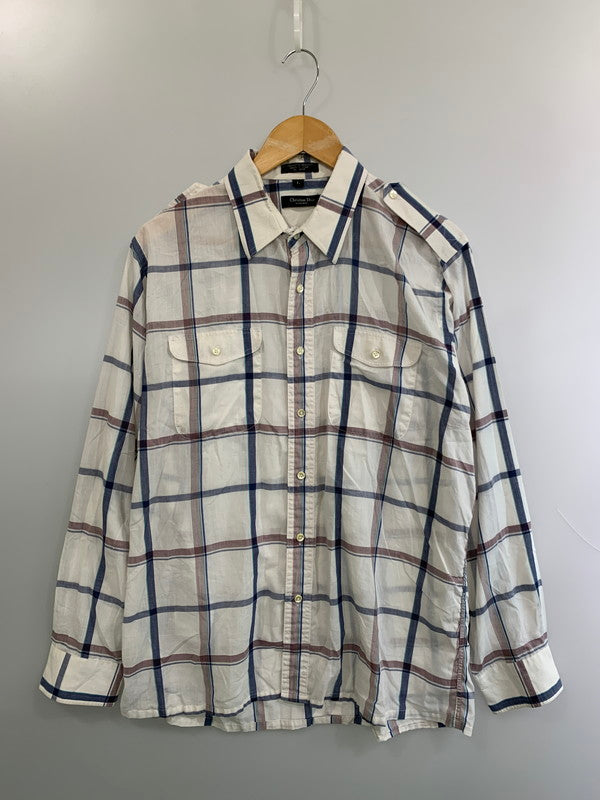 【中古品】【メンズ】 CHRISTIAN DIOR クリスチャンディオール LS SHIRT ロングスリーブシャツ チェックシャツ 長袖シャツ 146-260611-kt-01-min サイズ：L カラー：ホワイト系 万代Net店