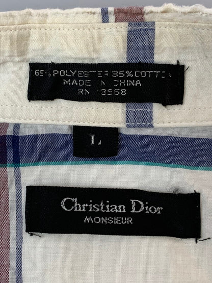 【中古品】【メンズ】 CHRISTIAN DIOR クリスチャンディオール LS SHIRT ロングスリーブシャツ チェックシャツ 長袖シャツ 146-260611-kt-01-min サイズ：L カラー：ホワイト系 万代Net店