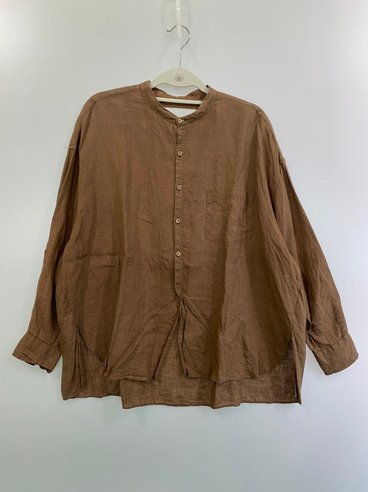 【中古品】【レディース】 TICCA LINEN L/S NO COLOR SHIRT TBAS-401 ティッカ リネン ロングスリーブ ノーカラーシャツ トップス 170-250312-yn-20-min サイズ：F カラー：ブラウン 万代Net店