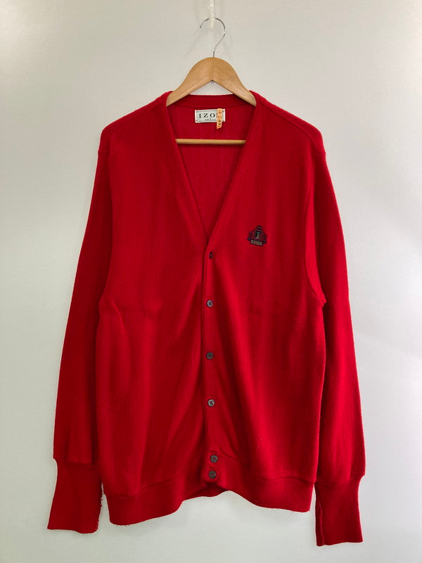 【中古品】【メンズ】 IZOD アイゾッド 90S USA製 LS CARDIGAN 長袖 カーディガン メンズ 90年代 アメリカ製 ワンポイントロゴ 146-250316-em-16-min サイズ：L カラー：レッド 万代Net店