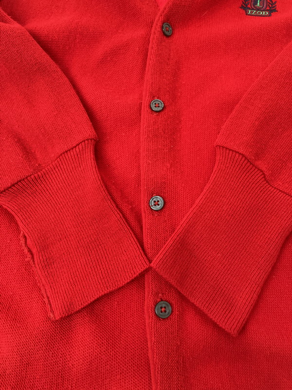 【中古品】【メンズ】 IZOD アイゾッド 90S USA製 LS CARDIGAN 長袖 カーディガン メンズ 90年代 アメリカ製 ワンポイントロゴ 146-250316-em-16-min サイズ：L カラー：レッド 万代Net店