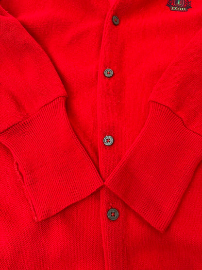 【中古品】【メンズ】 IZOD アイゾッド 90S USA製 LS CARDIGAN 長袖 カーディガン メンズ 90年代 アメリカ製 ワンポイントロゴ 146-250316-em-16-min サイズ：L カラー：レッド 万代Net店