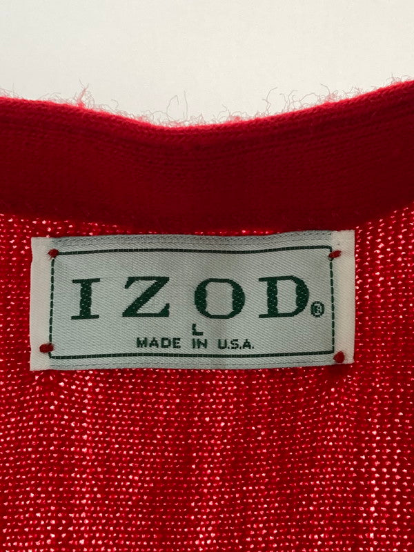 【中古品】【メンズ】 IZOD アイゾッド 90S USA製 LS CARDIGAN 長袖 カーディガン メンズ 90年代 アメリカ製 ワンポイントロゴ 146-250316-em-16-min サイズ：L カラー：レッド 万代Net店