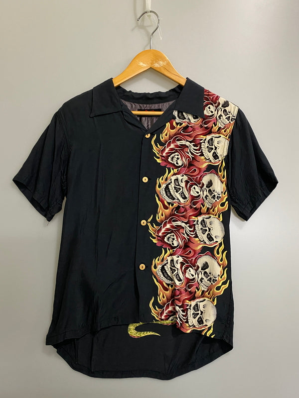 【中古品】【メンズ】 HYSTERIC GLAMOUR ヒステリックグラマー ALOHA SHIRT 初期 アロハシャツ ショートスリーブシャツ 半袖シャツ トップス 140-260709-yn-03-min サイズ：FREE カラー：ブラック 万代Net店