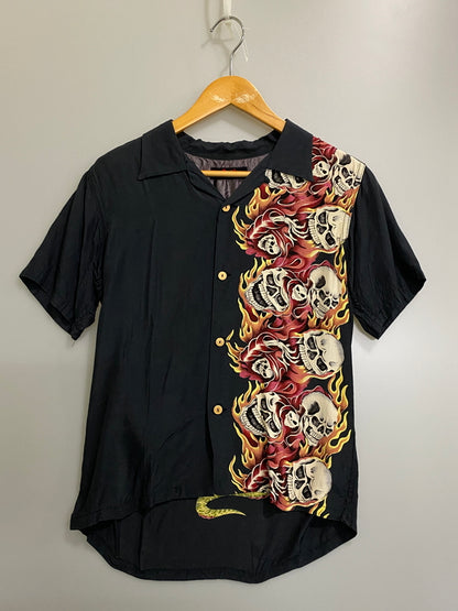 【中古品】【メンズ】 HYSTERIC GLAMOUR ヒステリックグラマー ALOHA SHIRT 初期 アロハシャツ ショートスリーブシャツ 半袖シャツ トップス 140-260709-yn-03-min サイズ：FREE カラー：ブラック 万代Net店