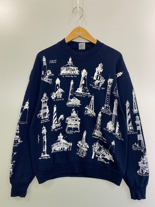 【中古品】【メンズ】 USED ユーズド 90S LIGHTHOUSE PRINT SWEATSHIRT スウェットシャツ トップス 146-250405-ks-24-min サイズ：M カラー：ネイビー 万代Net店