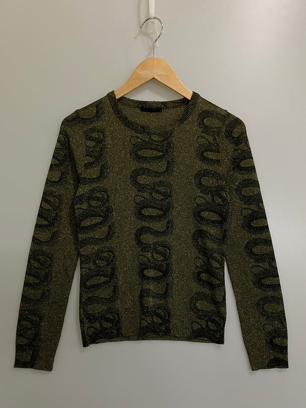 【中古品】【メンズ】 HYSTERIC GLAMOUR ヒステリックグラマー 90's SNAKE L/S TEE 90年代 スネーク ラメ ロングスリーブTシャツ トップス 140-260709-yn-02-min サイズ：FREE カラー：オリーブ系/ゴールドラメ 万代Net店