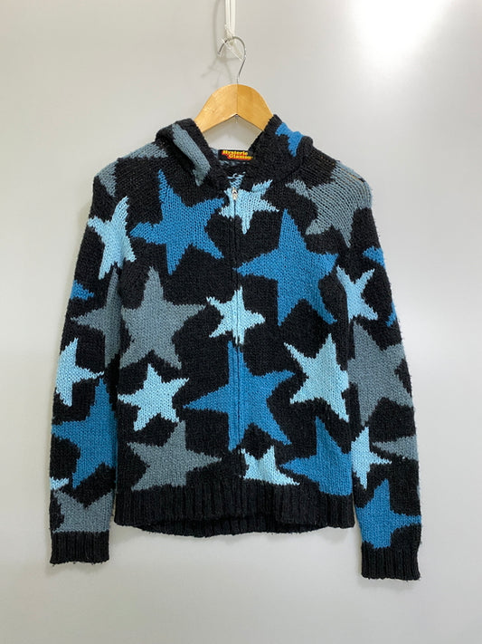 【中古品】【メンズ】 HYSTERIC GLAMOUR ヒステリックグラマー STAR FULL ZIP KNIT PARKA 初期 スター フルジップ ニットパーカー トップス 140-260709-yn-01-min サイズ：FREE カラー：ブラック 万代Net店