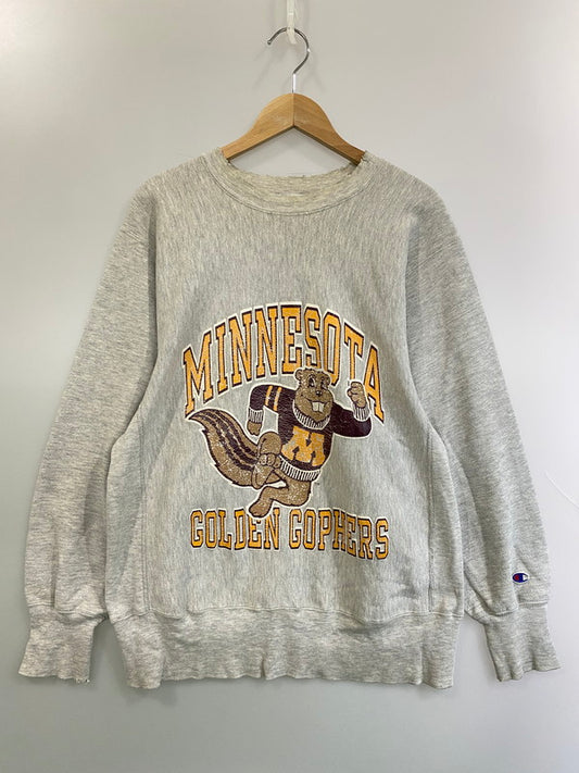 【中古品】【メンズ】 CHAMPION チャンピオン リバースウィーブ REVERSE WEAVE 90S ”CHAMPAIGN CENTENNIAL” シャンペーン センテニアル SWEAT 長袖 トレーナー トップス 146-250403-cn-21-min サイズ：L カラー：ライトグレー系 万代Net店