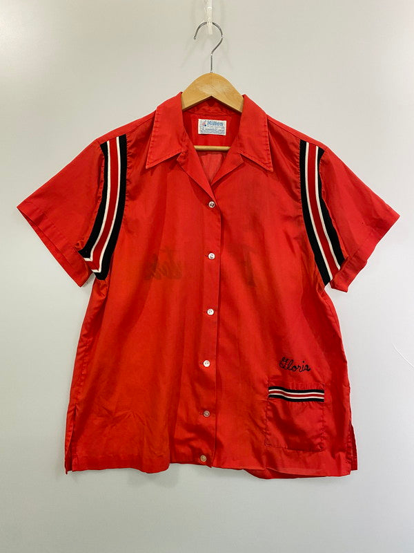 【現状渡し品】【メンズ】 HILTON ヒルトン PERMANENT PRESSタグ 70S USA製 SS BOWLING SHIRT ボウリングシャツ トップス 146-250405-ks-11-min サイズ：40 カラー：レッド系 万代Net店