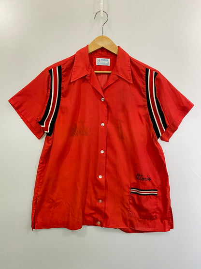 【現状渡し品】【メンズ】 HILTON ヒルトン PERMANENT PRESSタグ 70S USA製 SS BOWLING SHIRT ボウリングシャツ トップス 146-250405-ks-11-min サイズ：40 カラー：レッド系 万代Net店