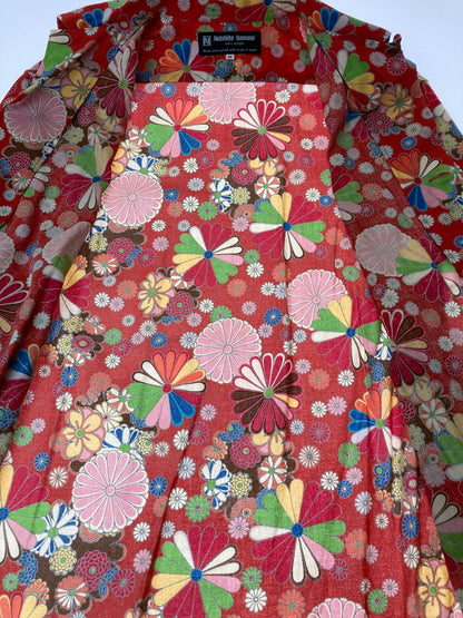 【中古品】【メンズ】 EVISU YAMANE エヴィス ヤマネ SS COTTON SHIRT 鬼チリ 半袖 コットン シャツ 菊柄 メンズ トップス 半袖 145-250409-em-14-min サイズ：38 カラー：レッド系 万代Net店