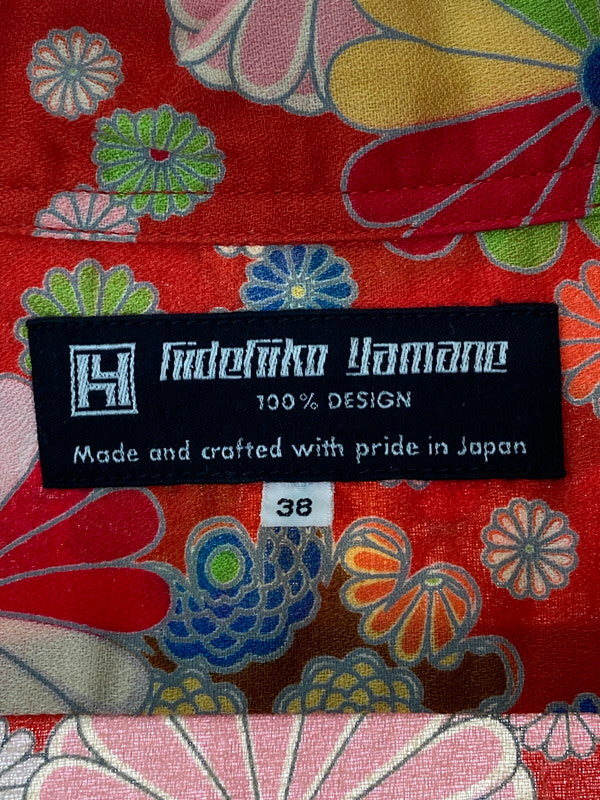 【中古品】【メンズ】 EVISU YAMANE エヴィス ヤマネ SS COTTON SHIRT 鬼チリ 半袖 コットン シャツ 菊柄 メンズ トップス 半袖 145-250409-em-14-min サイズ：38 カラー：レッド系 万代Net店