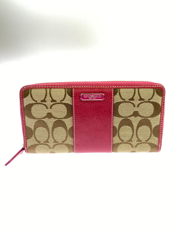 【中古品】【レディース】 COACH コーチ SKHRA ROUND ZIP WALLET 43439 ラウンドファスナーウォレット 長財布 181-260806-yn-12-min カラー：PINK/BROWN 万代Net店