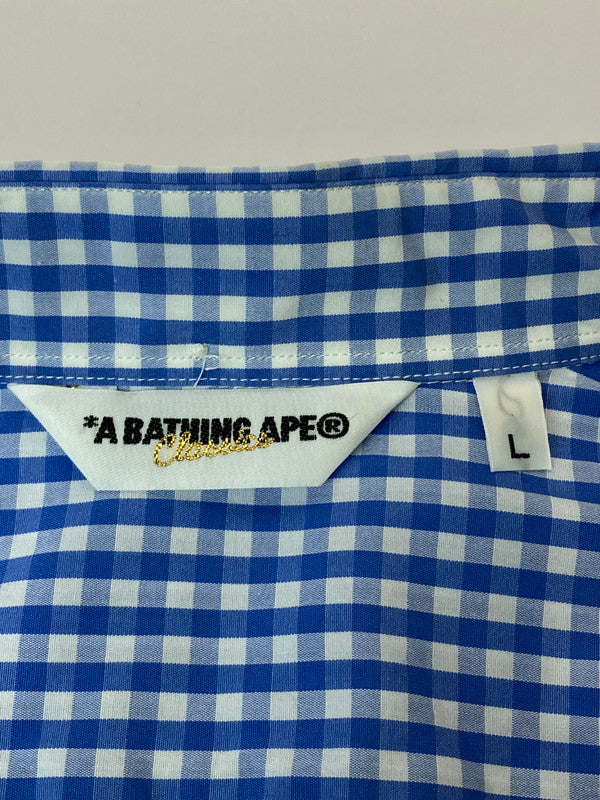 【中古品】【メンズ】 A BATHING APE アベイシングエイプ SHIRT ギンガムチェックシャツ 142-250419-ks-82-min サイズ：L カラー：ライトブルー系 万代Net店