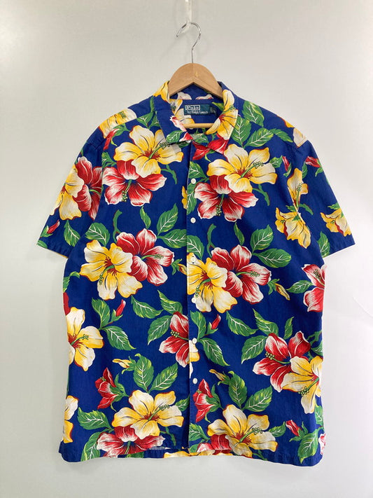 【中古品】【メンズ】 POLO RALPH LAUREN ポロ・ラルフローレン 90S HIBISCUS ALOHASHIRT ハイビスカス アロハシャツ 90年代 メンズ トップス 146-250417-em-13-min サイズ：XL カラー：ブルー 万代Net店
