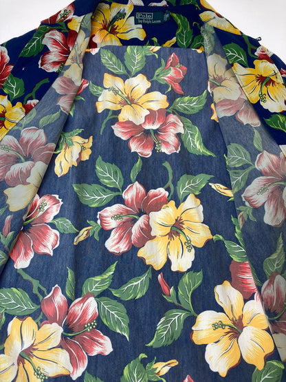【中古品】【メンズ】 POLO RALPH LAUREN ポロ・ラルフローレン 90S HIBISCUS ALOHASHIRT ハイビスカス アロハシャツ 90年代 メンズ トップス 146-250417-em-13-min サイズ：XL カラー：ブルー 万代Net店