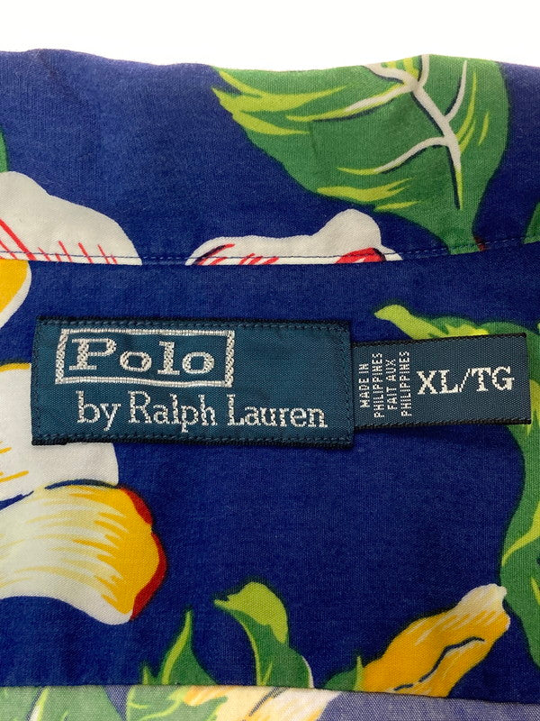 【中古品】【メンズ】 POLO RALPH LAUREN ポロ・ラルフローレン 90S HIBISCUS ALOHASHIRT ハイビスカス アロハシャツ 90年代 メンズ トップス 146-250417-em-13-min サイズ：XL カラー：ブルー 万代Net店