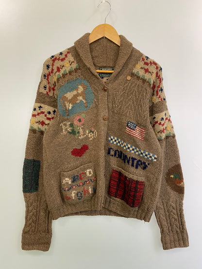 【中古品】【メンズ】 POLO COUNTRY ポロカントリー 90'S WOOL CARDIGAN ウールカーディガン 146-250419-ks-24-min サイズ：M カラー：ブラウン系 万代Net店