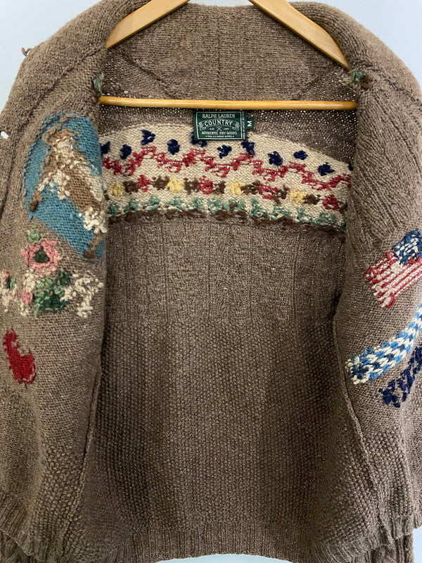 【中古品】【メンズ】 POLO COUNTRY ポロカントリー 90'S WOOL CARDIGAN ウールカーディガン 146-250419-ks-24-min サイズ：M カラー：ブラウン系 万代Net店