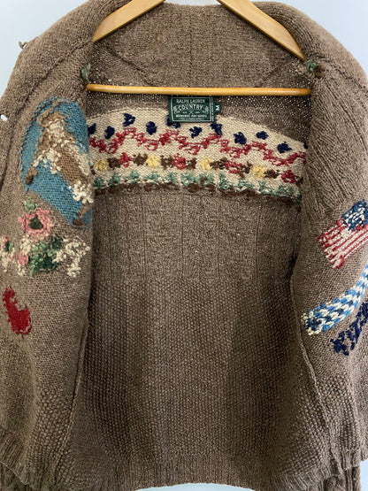 【中古品】【メンズ】 POLO COUNTRY ポロカントリー 90'S WOOL CARDIGAN ウールカーディガン 146-250419-ks-24-min サイズ：M カラー：ブラウン系 万代Net店