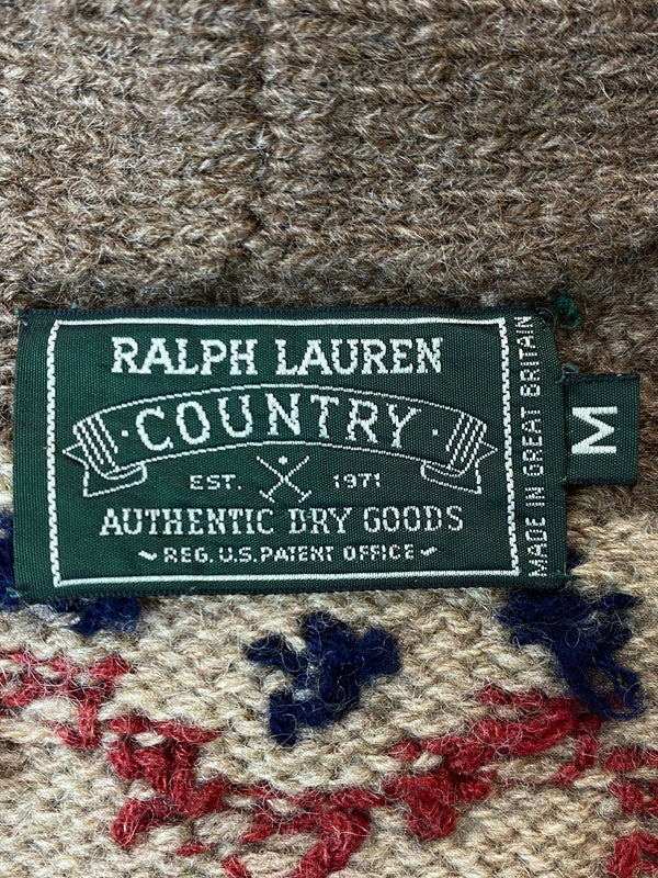 【中古品】【メンズ】 POLO COUNTRY ポロカントリー 90'S WOOL CARDIGAN ウールカーディガン 146-250419-ks-24-min サイズ：M カラー：ブラウン系 万代Net店