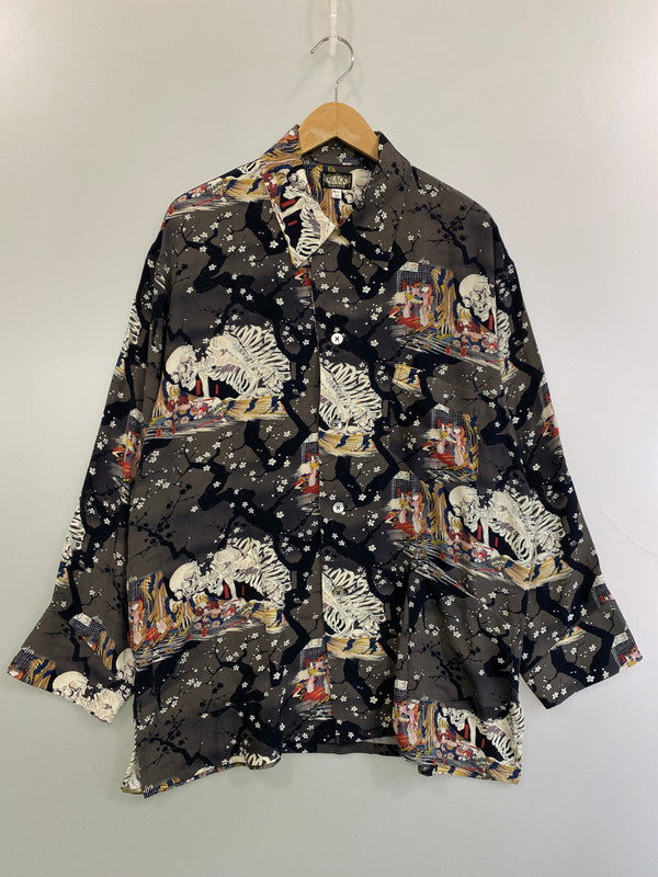 【中古品】【メンズ】 BLACK SIGN ブラックサイン THREE QUARTER SLEEVE NIGHT HAWAIIAN SHIRT 歌川国芳 ハワイアンシャツ 145-250419-ks-26-min サイズ：42 万代Net店