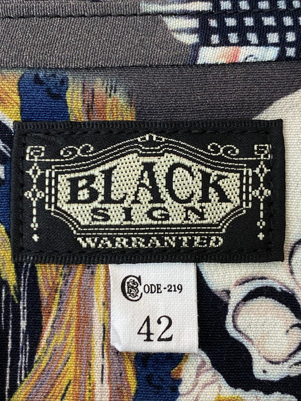 【中古品】【メンズ】 BLACK SIGN ブラックサイン THREE QUARTER SLEEVE NIGHT HAWAIIAN SHIRT 歌川国芳 ハワイアンシャツ 145-250419-ks-26-min サイズ：42 万代Net店