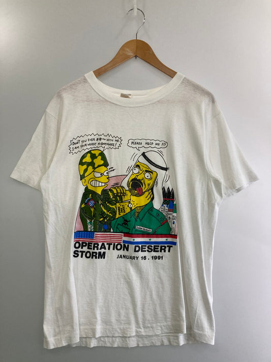 【中古品】【メンズ】 USED ユーズド 90S BOOTLEG SIMPSONS SADDAM HUSSE GULH|FWAR TEE Tシャツ トップス 146-250427-ks-40-min サイズ：L カラー：ホワイト 万代Net店