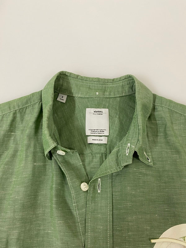 【中古品】【メンズ】 VISVIM ビズビム COTTON LINEN S/S SHIRT 0113305011005 コットン リネン ショートスリーブシャツ 半袖シャツ トップス 140-250501-yn-07-min サイズ：2 カラー：ライトグリーン 万代Net店