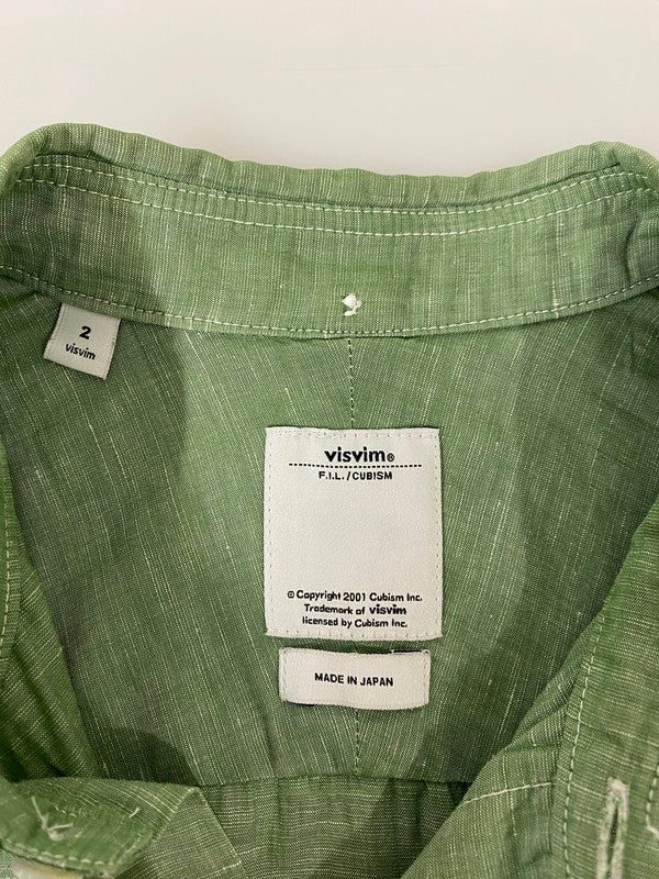 【中古品】【メンズ】 VISVIM ビズビム COTTON LINEN S/S SHIRT 0113305011005 コットン リネン ショートスリーブシャツ 半袖シャツ トップス 140-250501-yn-07-min サイズ：2 カラー：ライトグリーン 万代Net店