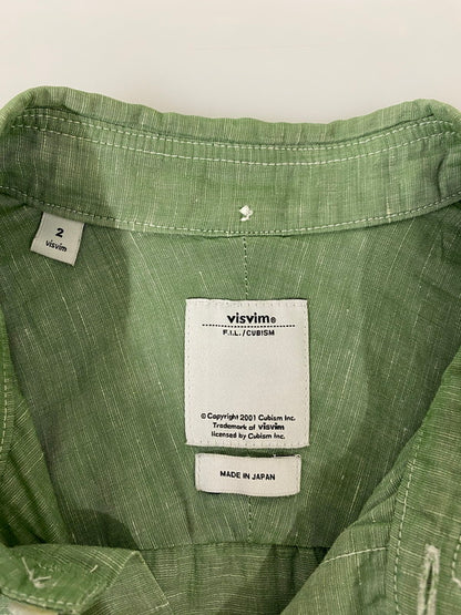 【中古品】【メンズ】 VISVIM ビズビム COTTON LINEN S/S SHIRT 0113305011005 コットン リネン ショートスリーブシャツ 半袖シャツ トップス 140-250501-yn-07-min サイズ：2 カラー：ライトグリーン 万代Net店