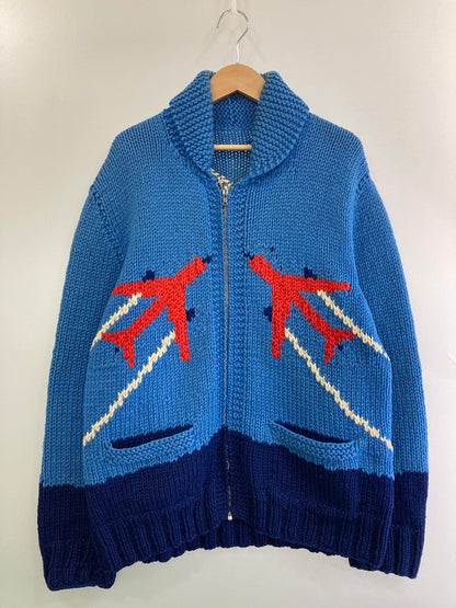 【現状渡し品】【メンズ】 VINTAGE ヴィンテージ 50-60S 飛行機柄カウチンニット 146-250427-ks-37-min サイズ：不明 カラー：ブルー 万代Net店