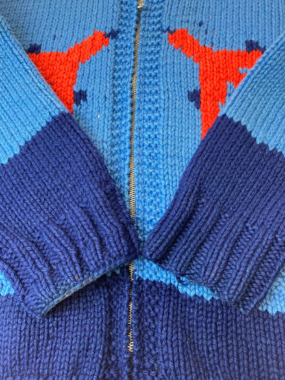 【現状渡し品】【メンズ】 VINTAGE ヴィンテージ 50-60S 飛行機柄カウチンニット 146-250427-ks-37-min サイズ：不明 カラー：ブルー 万代Net店