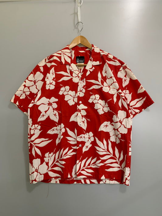 【中古品】【メンズ】 HONOLULU HARBOR ホノルルハーバー 80-90'S ALOHA SHIRT アロハシャツ 半袖シャツ ショートスリーブ 146-260416-AS-26-min サイズ：L カラー：レッド/ホワイト 万代Net店